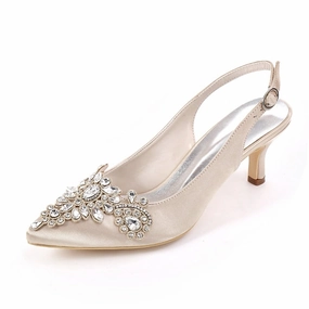 Pink And Silver New Balances with Embellishment - Slingback Beige Women Heels Crystal for