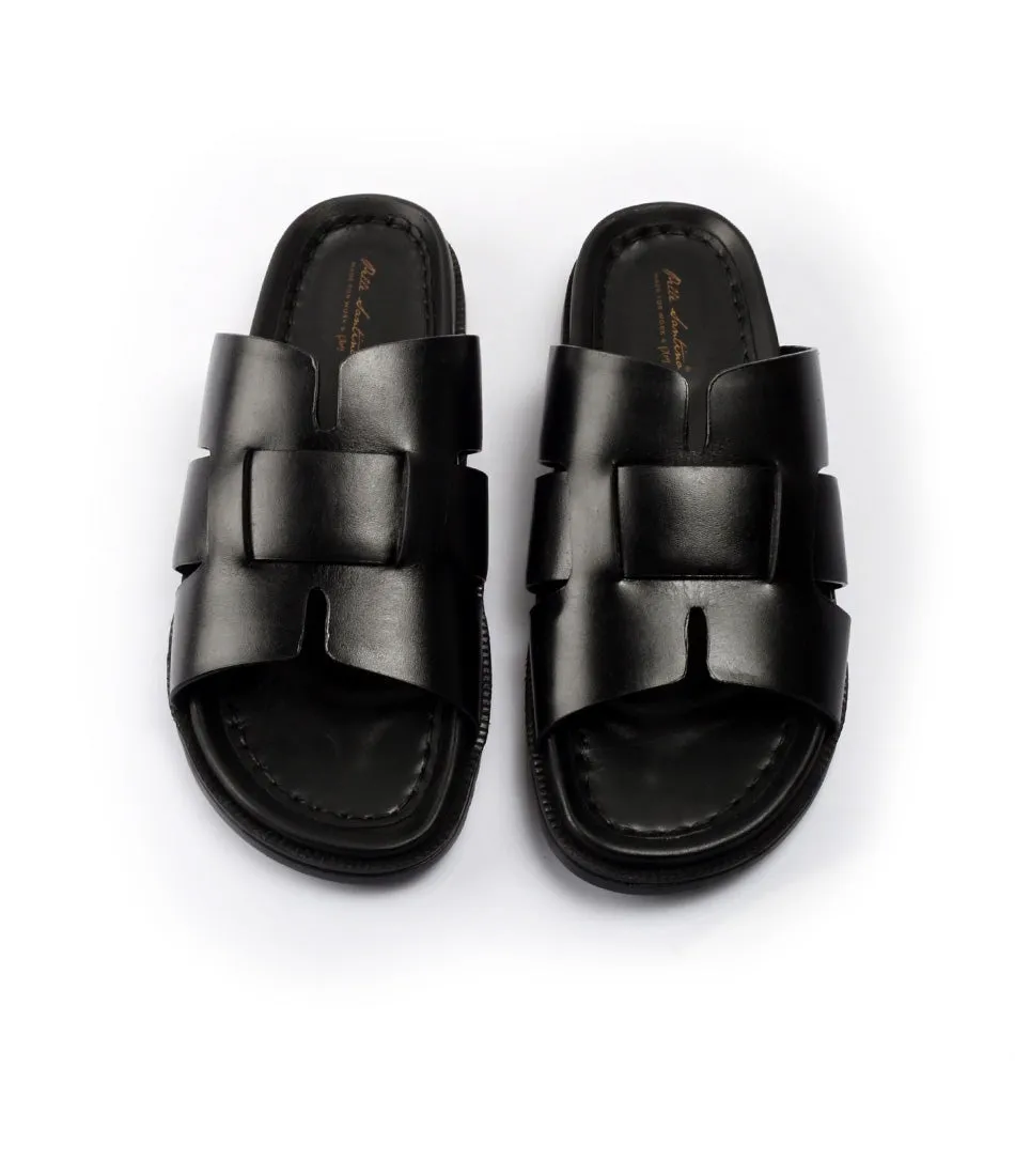 Verona Leather Slippers - Black Freedom Slides