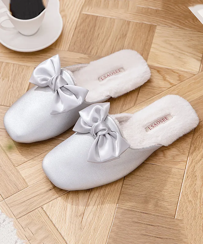 Pink Comfy Faux Leather Slippers Shoes Splicing Bow RX020 Ds Slippers