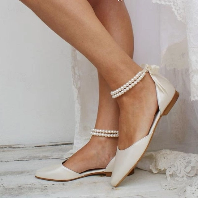 White Bridal Strap Elegant Flats Women's Pearl Ankle  New Balance 874