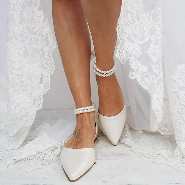 White Bridal Strap Elegant Flats Women's Pearl Ankle  New Balance Two Wxy 4