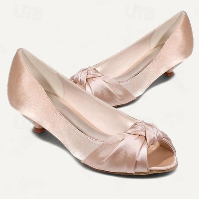 Women's Heels Blush Kitten Peep-Toe Pink - Elegant Satin