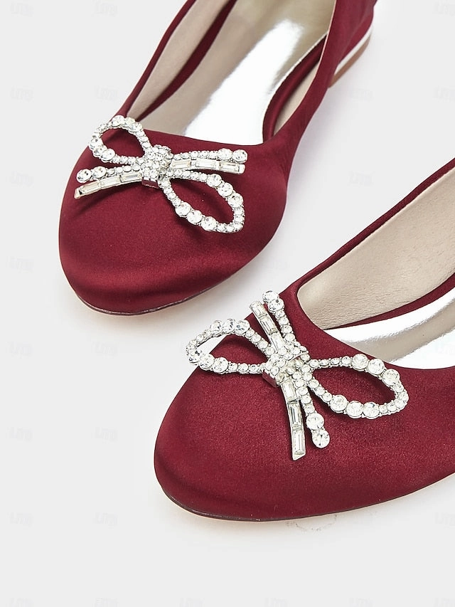 Women's Round-Toe Rhinestone - Embellished Flats Bow