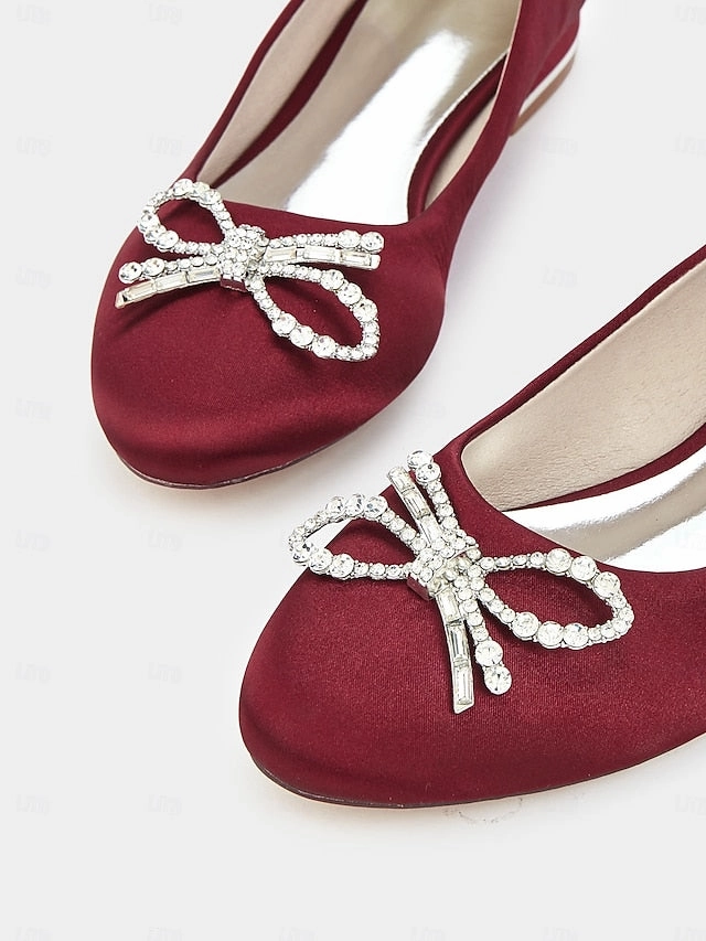 Women's Round-Toe Rhinestone - Embellished Flats Bow