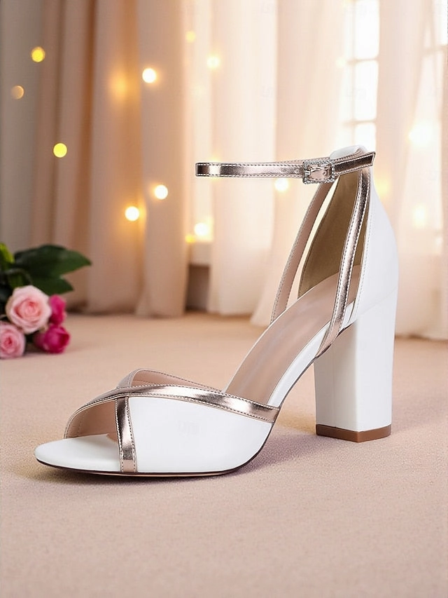 Women's Strap with White Ankle Block Metallic Sandals Heel New Balance Ladies Running Shoes