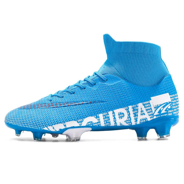 ZHENZU Outdoor Men Boys Soccer Shoes TF/FG Football Boots High Ankle Kids