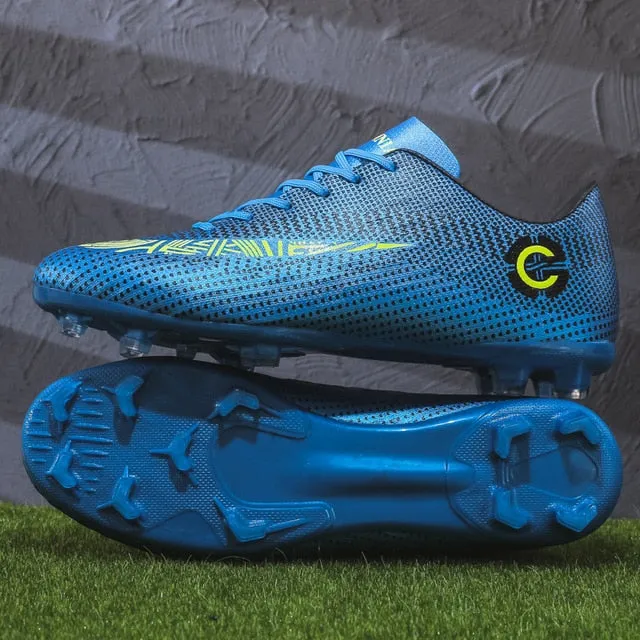 ZHENZU Outdoor Men Boys Soccer Shoes TF/FG Football Boots High Ankle Kids